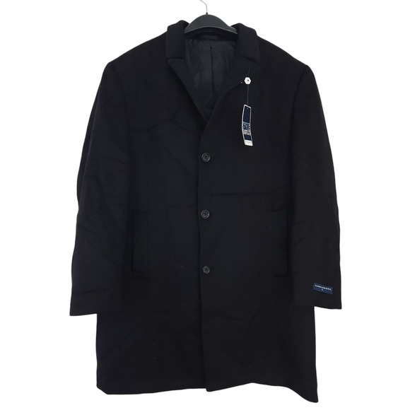 New Saddlebred Men's Wool Coat Black Size 44RE Classic Fit Button Up Overcoat
